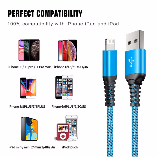 Câble de téléphone portable pour iPhone iPad Câble de chargement USB pour appareils Ios Câble de chargeur rapide Câble de données USB Câble de vente en gros d'usine